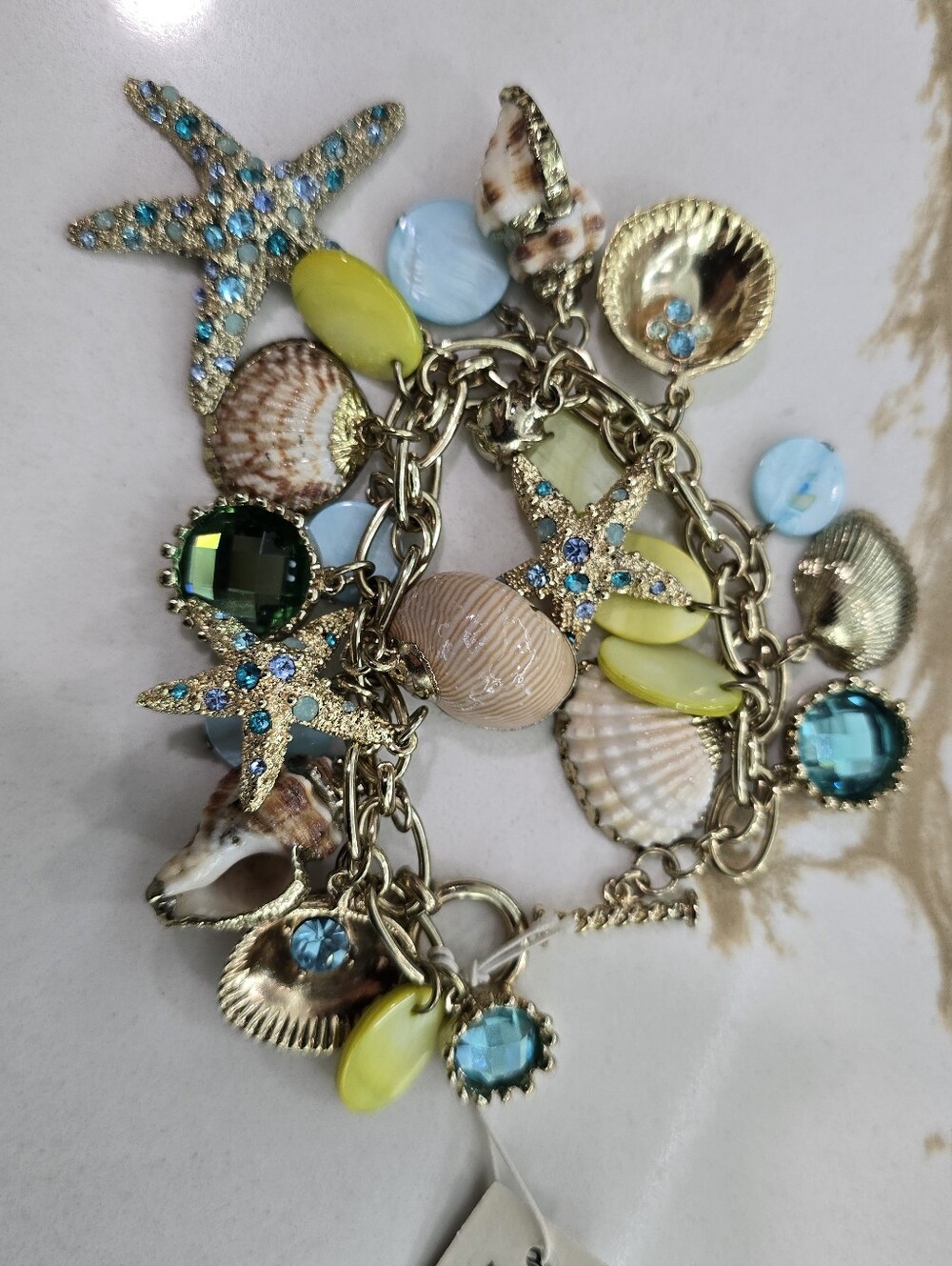 Lucy And Laurel Seaside Charm Starfish & Shell Bracelet in Blue and Yellow
